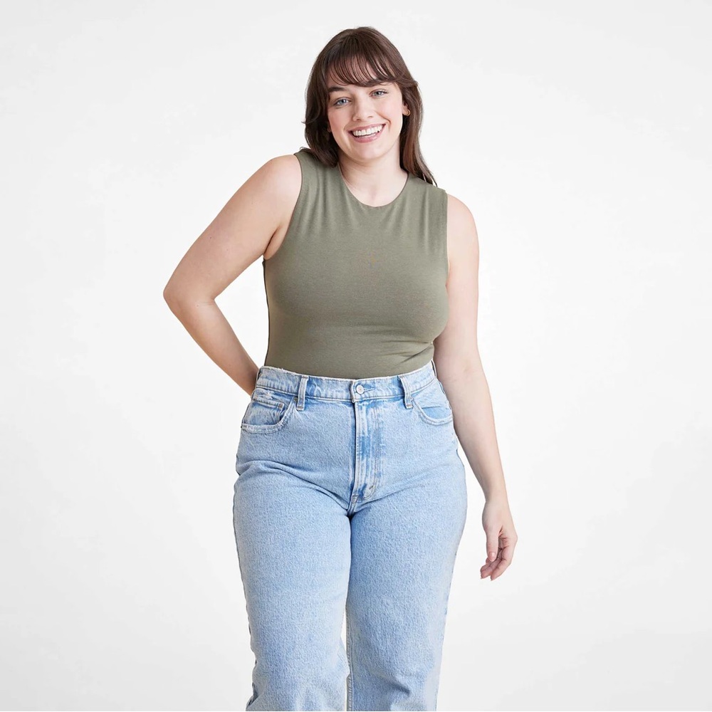 Nuuds Classic Crewneck Tank Bodysuit in Olive